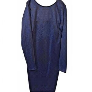 Kardashian Kollection Black Blue Bodycon Scuba Long Sleeve Scoop Back Dress,‎ Xl
